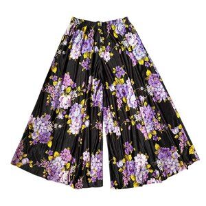 70s Vintage Ultra Wide Leg Pants Highwaisted Floral Print Palazzo Boho Flower.